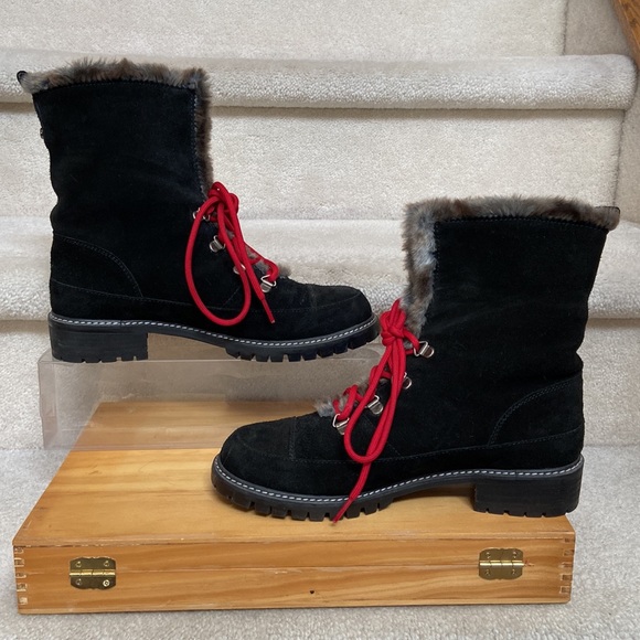 stuart weitzman bobsled suede combat / hiking fur lined boots - Picture 3 of 12